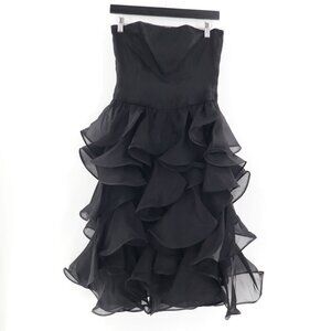 Albert Nipon Silk Organza Ruffle Mini Dress Women 6 Black Whimsigoth Party Event